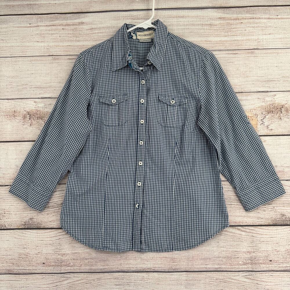 Denim & Supply Ralph Lauren Gingham Button Down Shirt Women's Size M‎ Blue/White